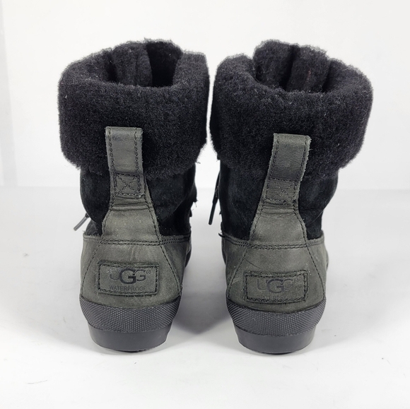 UGG Black Fur-Lined Lace-Up Boots #734 Size 7 - Picture 6 of 11